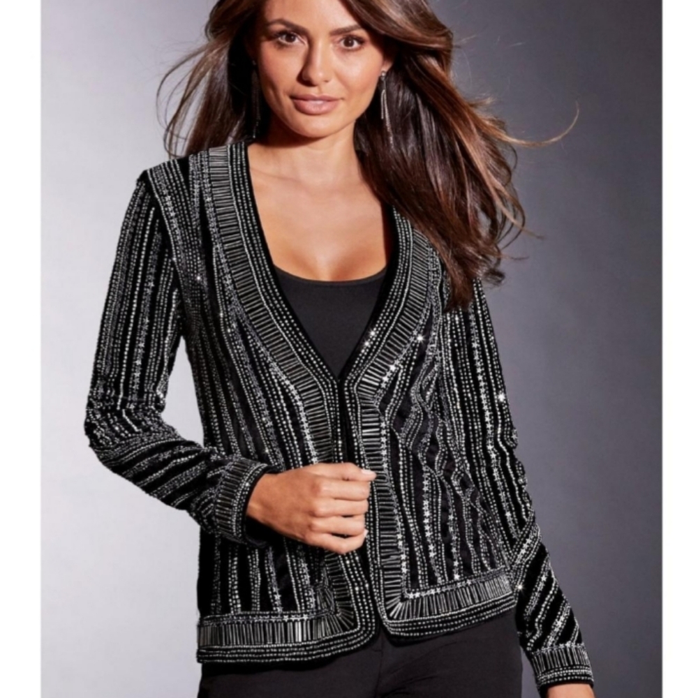 NEW EMBELLISHED STRIPE VELVET JACKET
